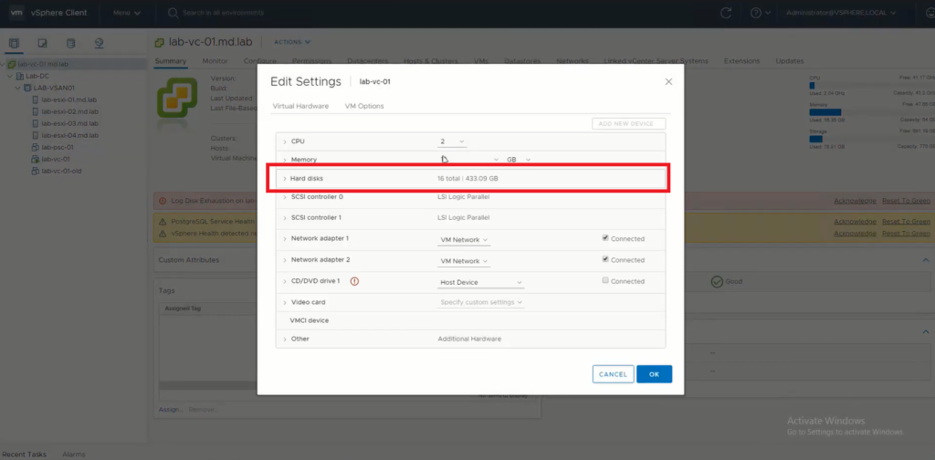 increase VM hard disk