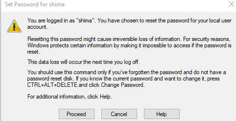 Change password in windows