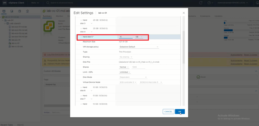 increase VM hard disk